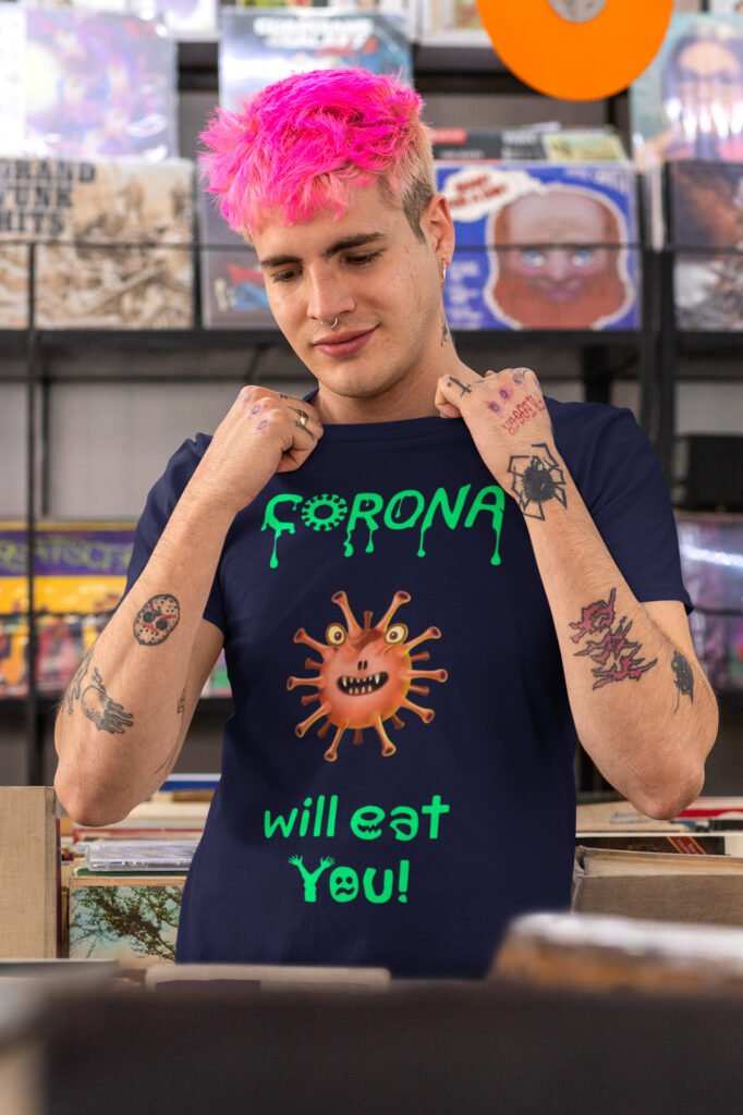 Corona Will Eat You T-Shirt in navy blue